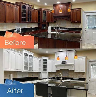 Custom cabinet installation and refinishing in Mount Pleasant, TX with detailed carpentry and clean finish work.