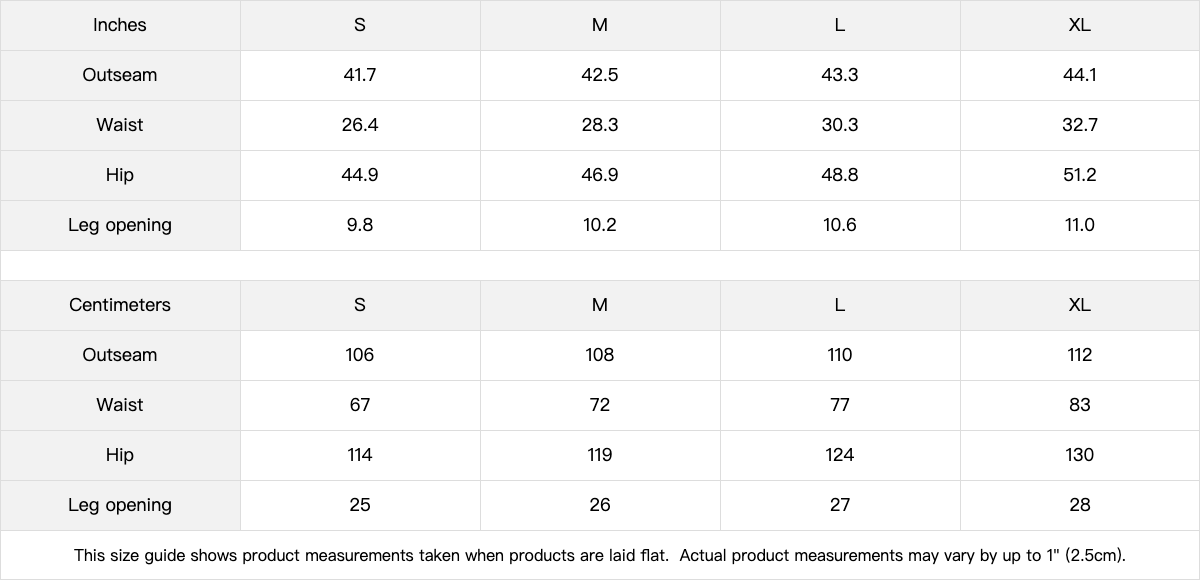 Guida alle taglie Not A Brand - Tabella misure per Not A Pants, con dettagli su larghezza, lunghezza e vestibilità oversize.