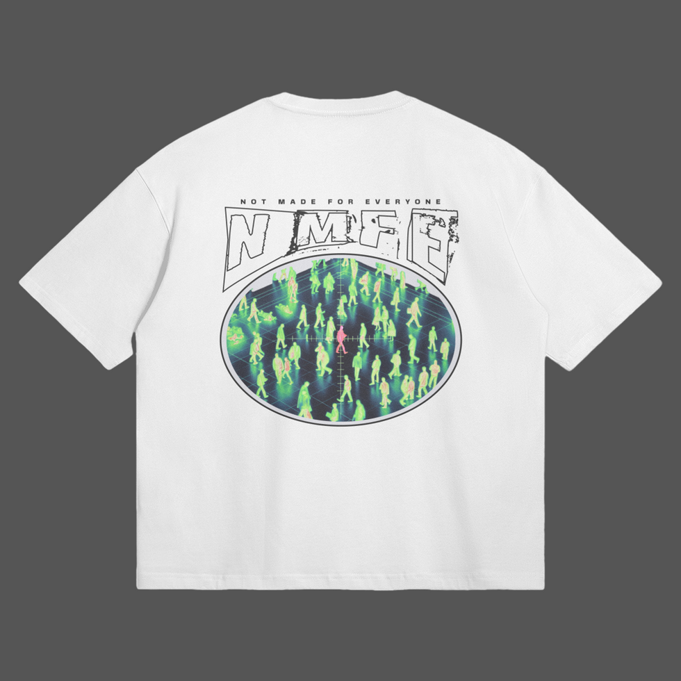 Not Made For Everyone Tee Not A Brand - Retro della t-shirt streetwear oversize, colore White, con grafica NMFE iconica.