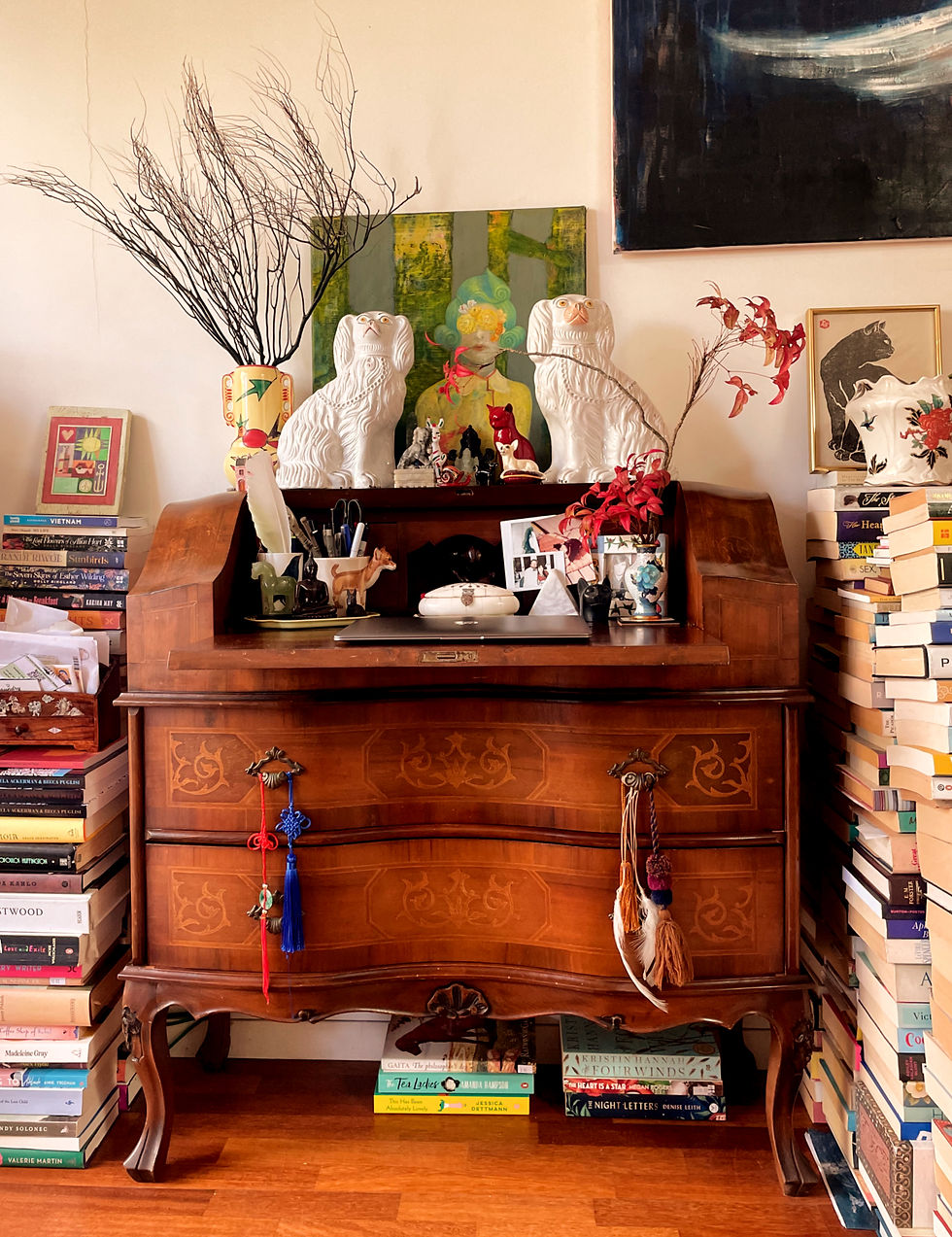 Getting back to work and keeping those memories of Vietnam close at heart with bamboo in a cloisonné vase gracing my desk.