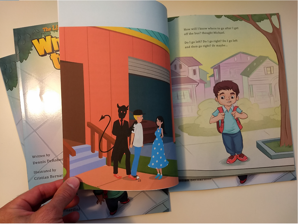 A picture of the Devil in a book about a boy and a spider