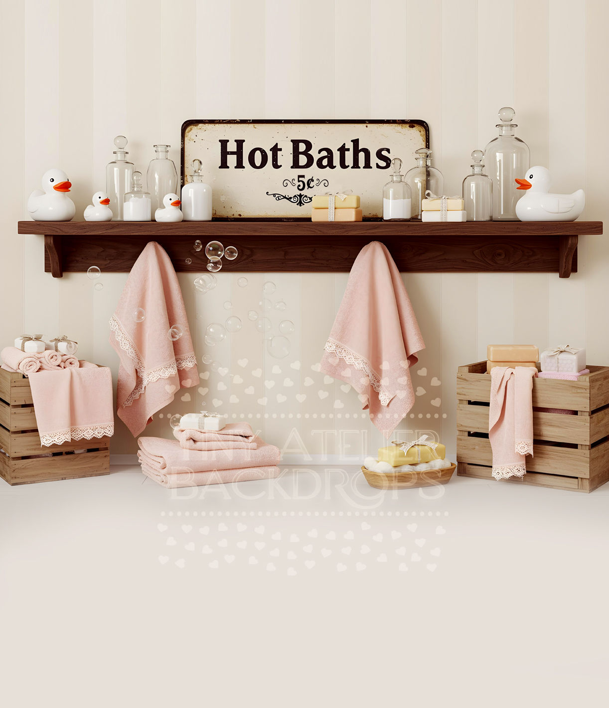 Cream and Pink "Hot Baths"  Floordrop