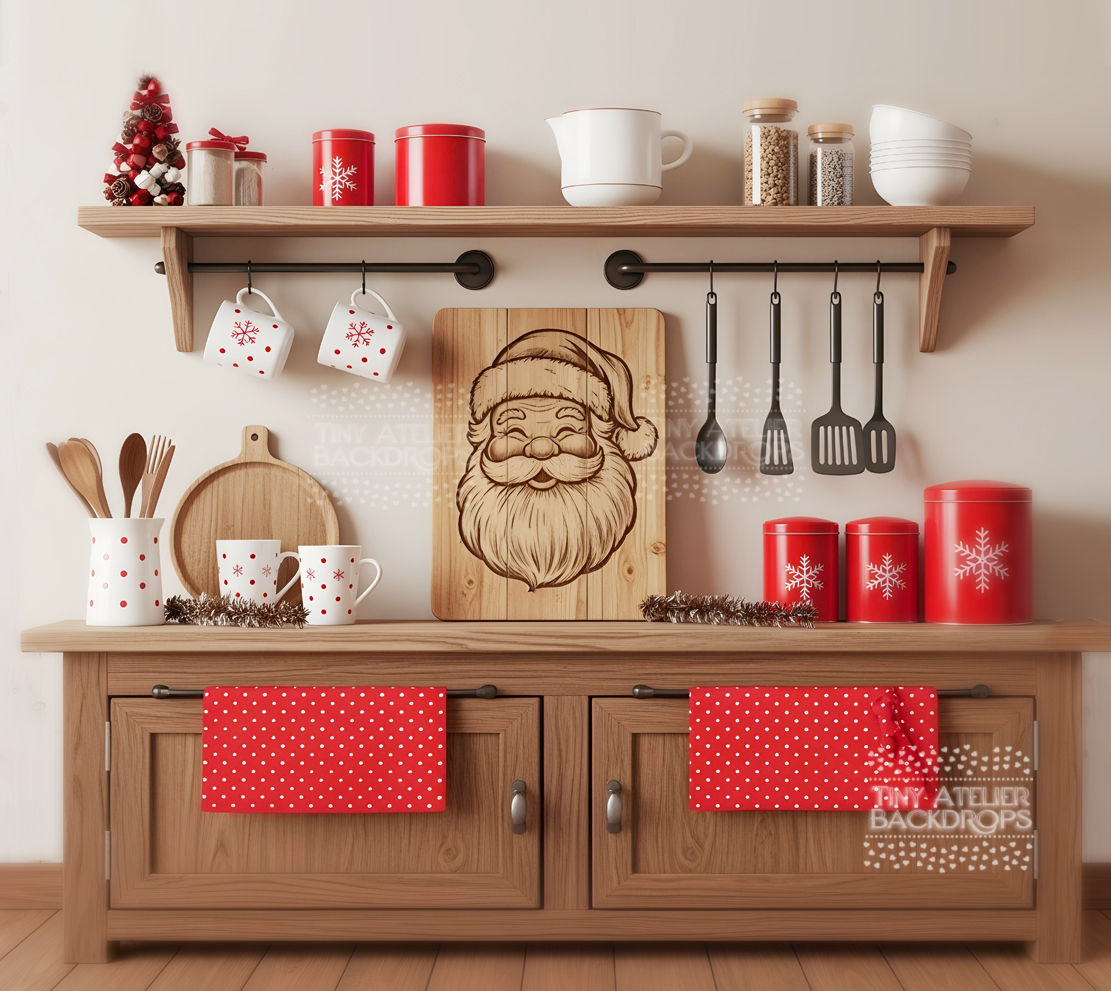 Festive Santa Kitchen Christmas backdrop