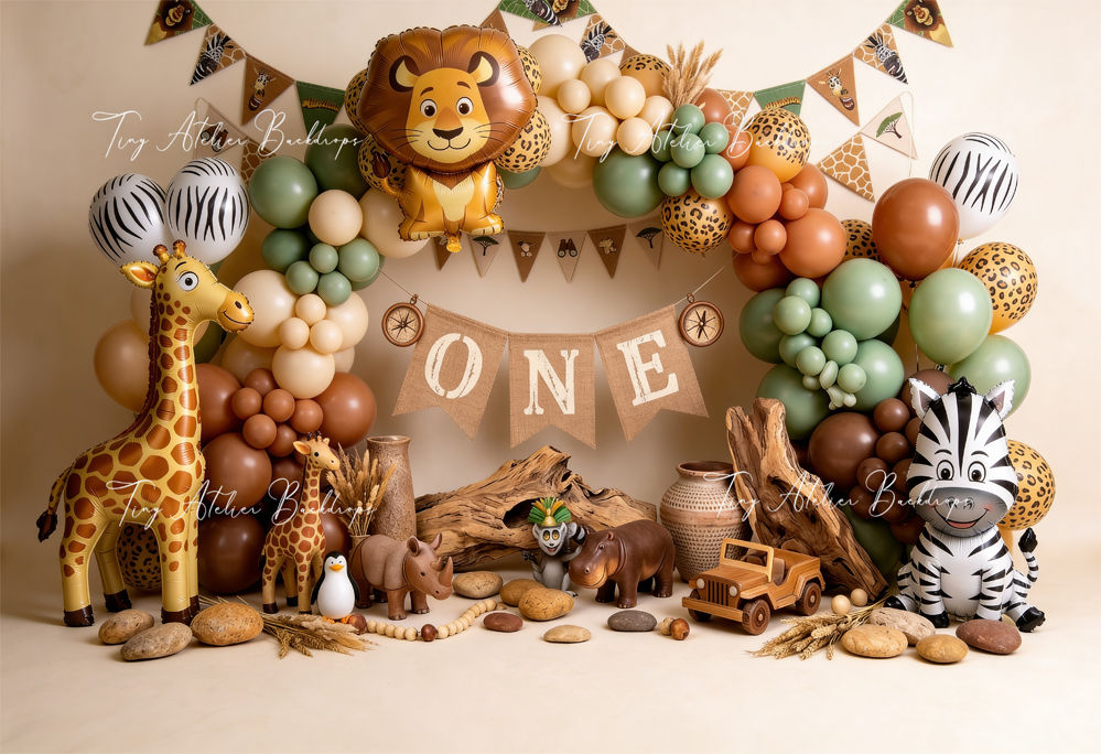 African Sweet Animals Cakesmash Themed Backdrop