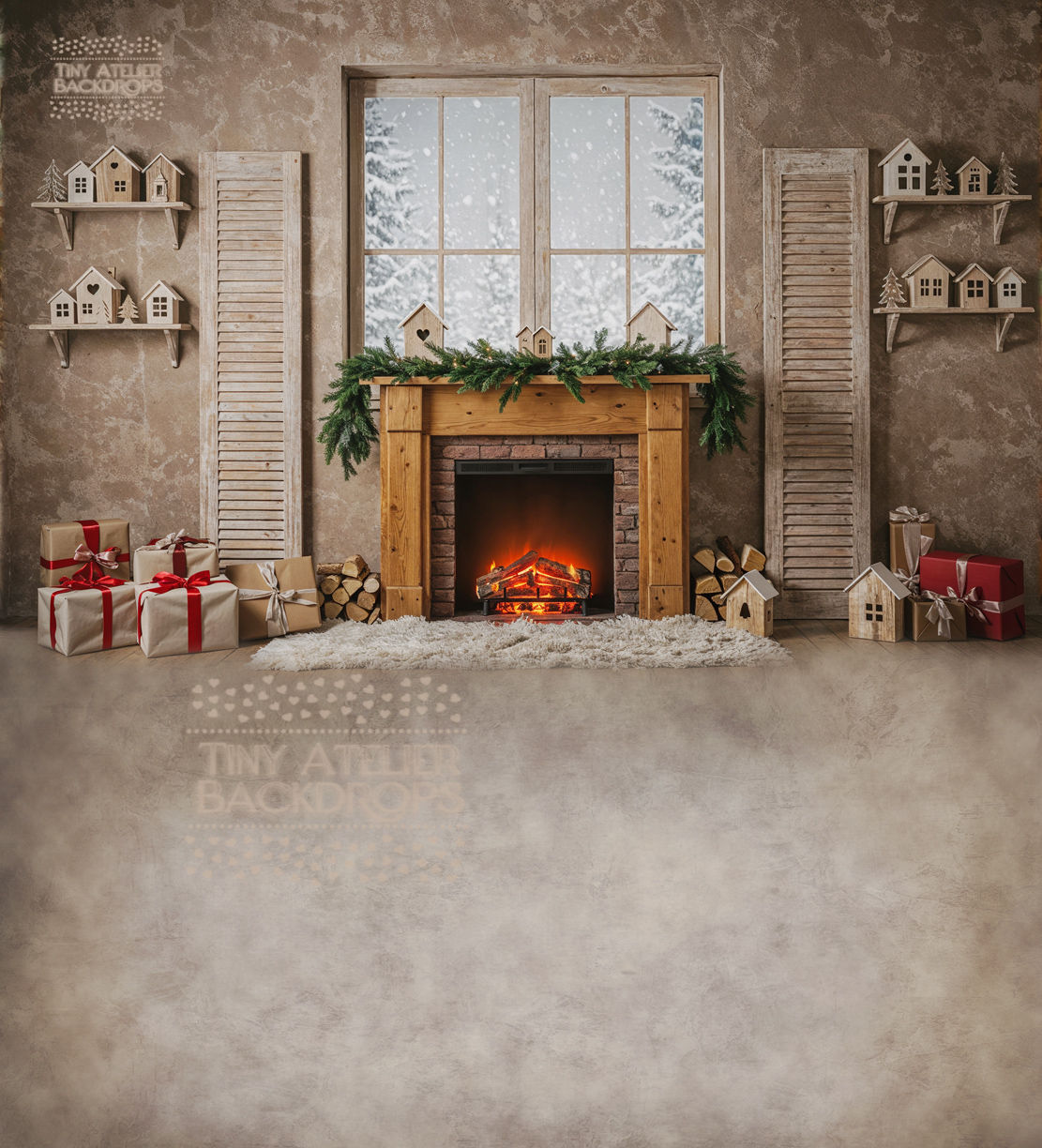 Snowy view room with fireplace  Backdrop/Floordrop