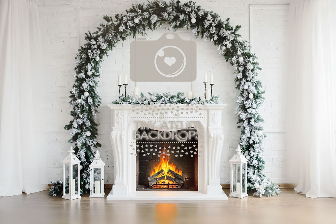 ❤White Christmas  Fireplace with Garland arch  ❤