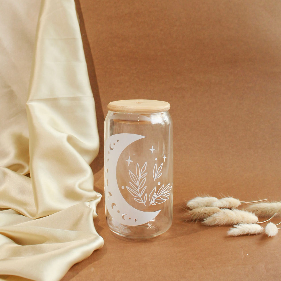 Thumbnail: 500ml Can Shaped Glass| Boho Moon|18oz Can Glass with lid, straw and coaster