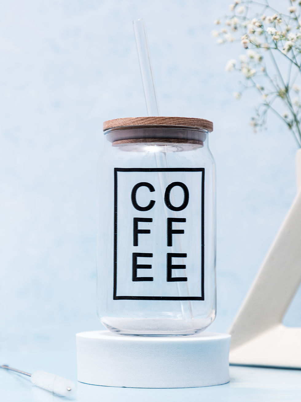 Thumbnail: 500ml Can Shaped Glass| Black Coffee|18oz Can Glass with lid, straw and coaster