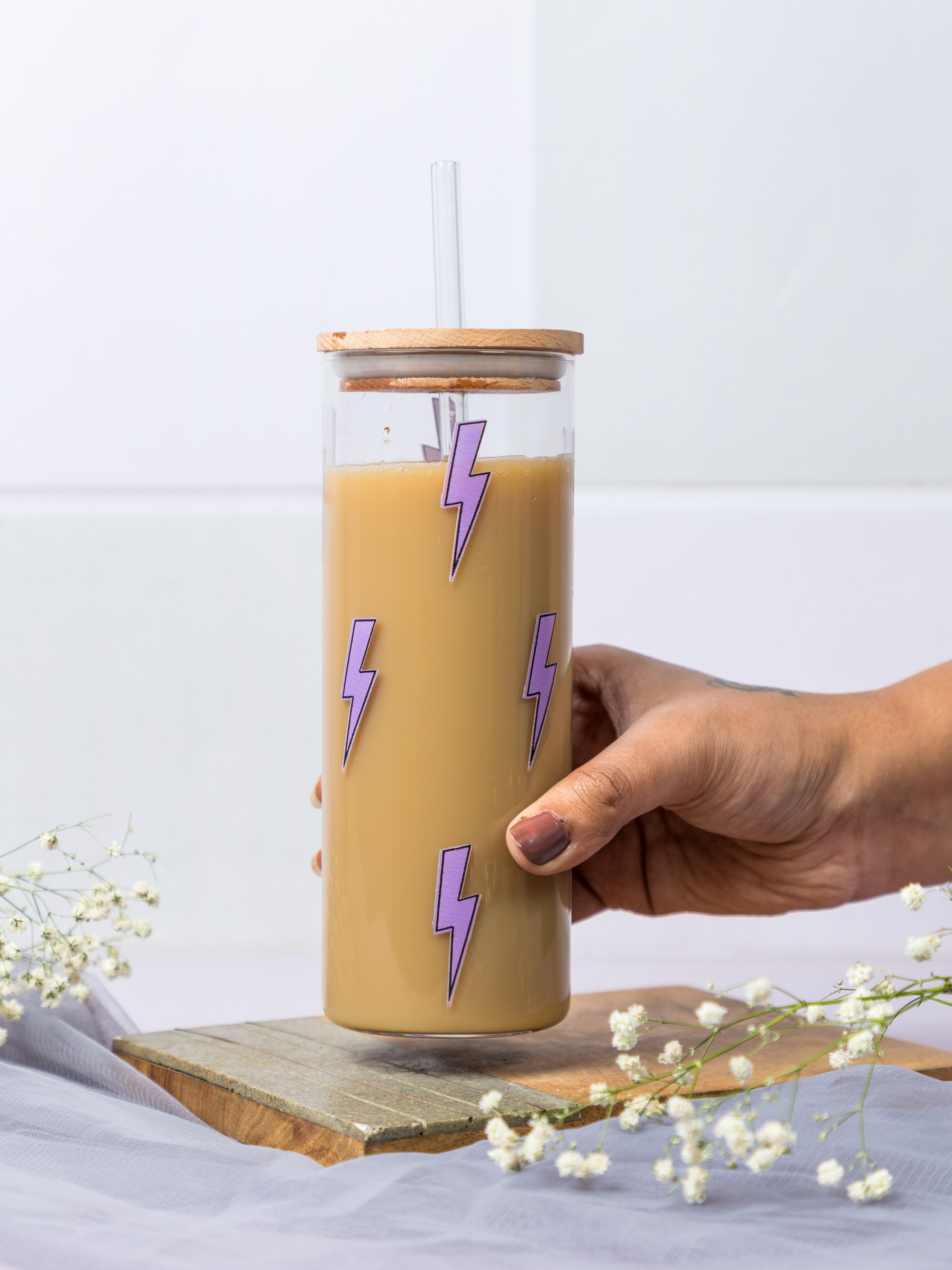 650ml Grande Sipper| Thunder Print| 22 oz Coffee Glass Tumbler