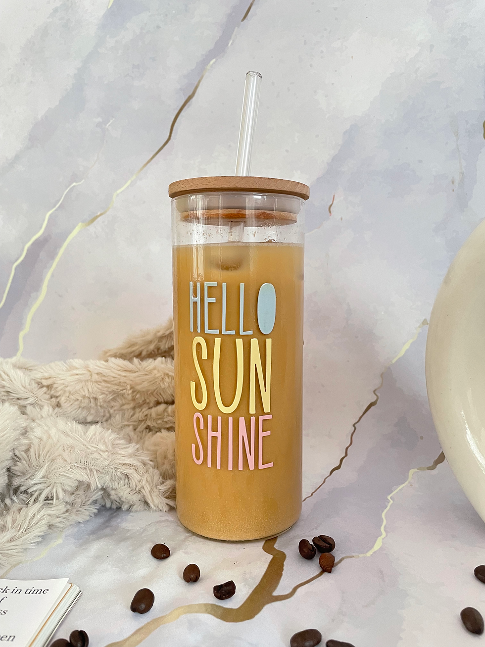 Thumbnail: 650ml Grande Sipper| Hello Sun Shine Print| 22 oz Coffee Glass Tum