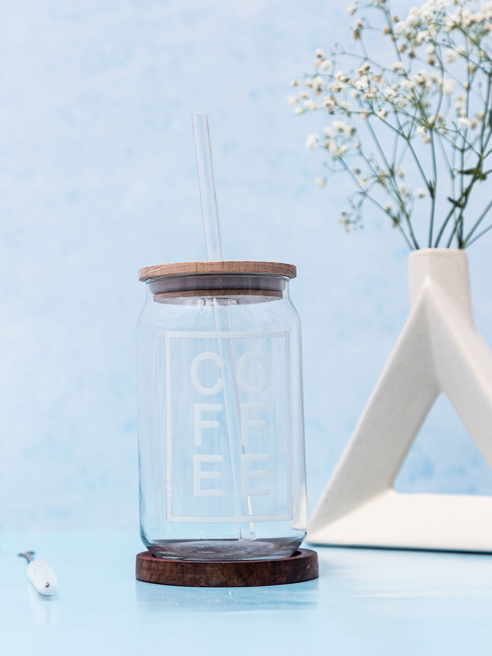 Thumbnail: 500ml Can Shaped Glass| White Coffee|18oz Can Glass with lid, straw and coaster