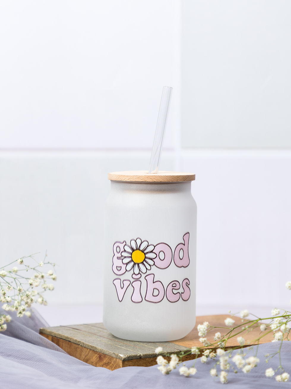 Thumbnail: 500ml Frosted Can Shaped Tumbler for Coffee| Good Vibes 17oz