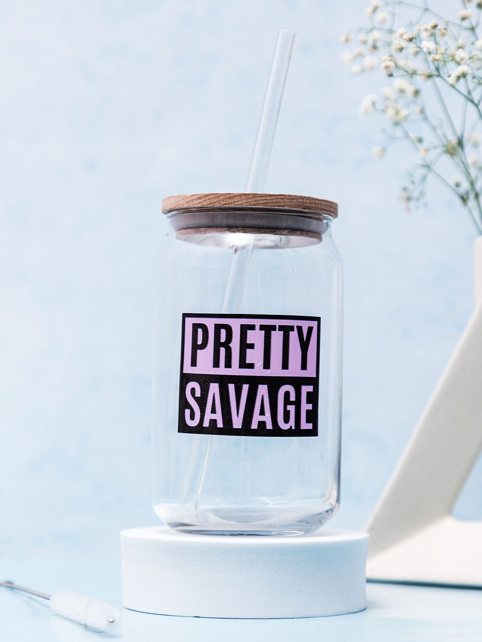 Thumbnail: 500ml Can Shaped Glass| Pretty Savage |18oz Can Glass with lid, straw