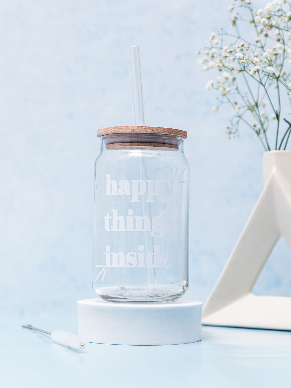 Thumbnail: 18oz Can Shaped Glass| White Happy Things Inside printed| Can Glass Set of 1
