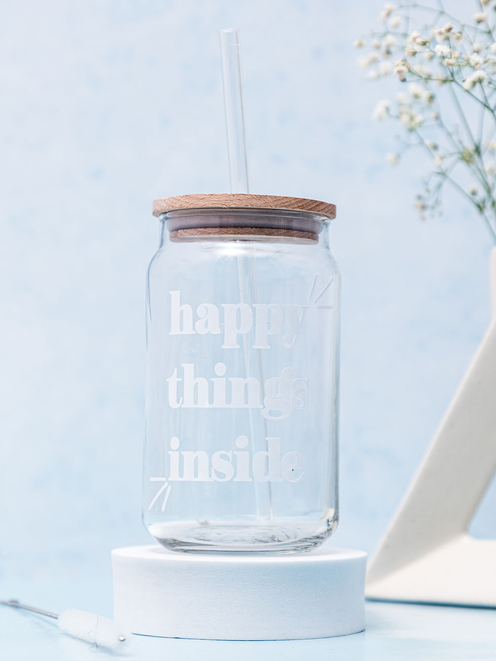 Thumbnail: 18oz Can Shaped Glass| White Happy Things Inside printed| Can Glass Set of 1