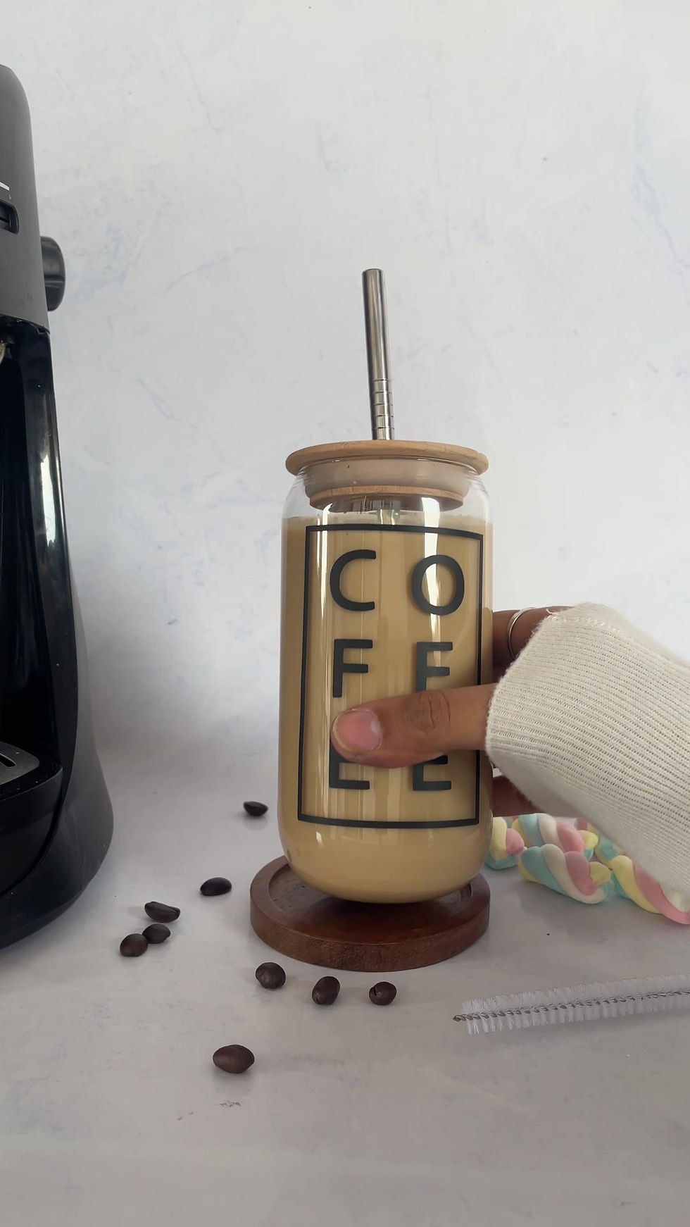 Thumbnail: 500ml Can Shaped Glass| Black Coffee|18oz Can Glass with lid, straw and coaster