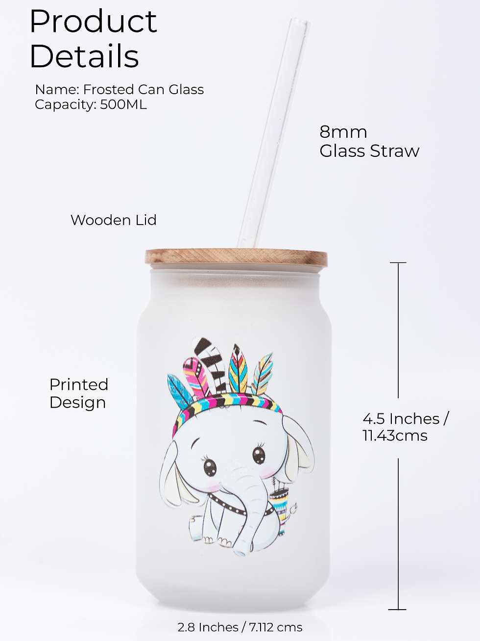 Thumbnail: 500ml Frosted Can Shaped Tumbler for Coffee| Boho Elephant 17oz