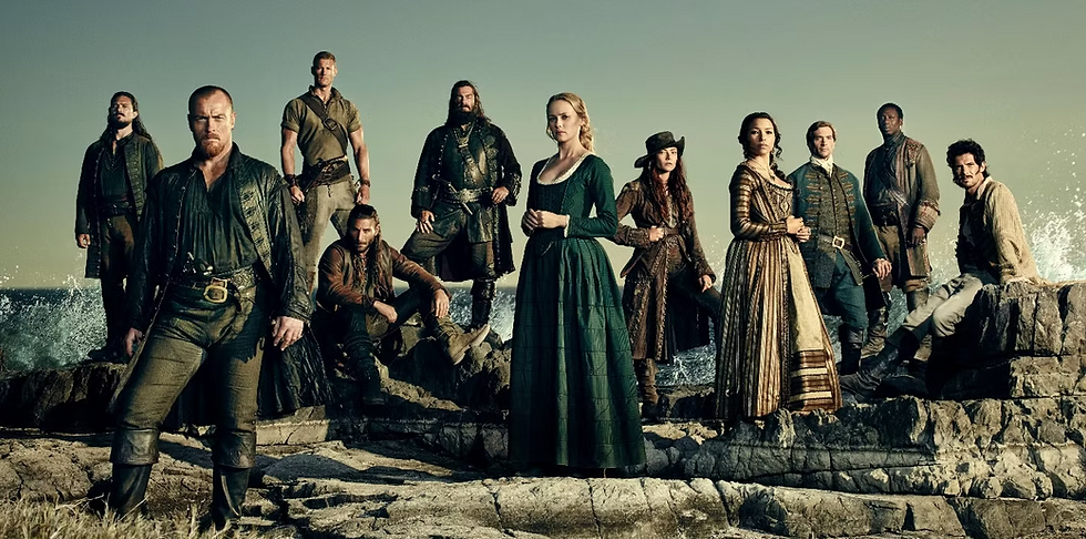 While each character is exceedingly different, they all have strong goals. Whenever one of these folks wavers, it is when their goal gets murky. Cap'n Flint (front left) is amazingly driven by his goal. He's played by Toby Stephens, whose performance is astounding. Fun fact, Toby's mom is Professor McGonagall. Pretty cool.
