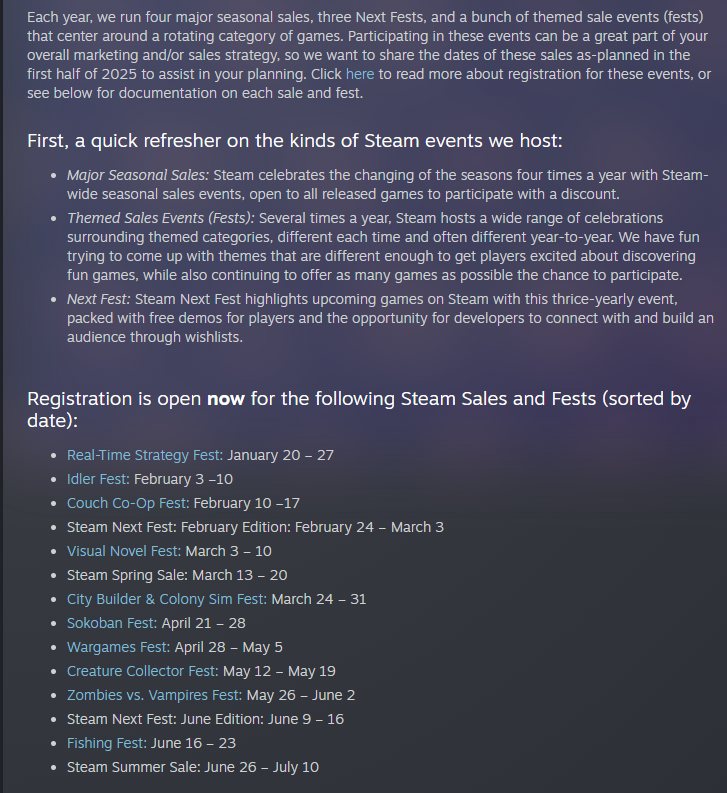 Steam is pretty great with their calendar. I should use it.