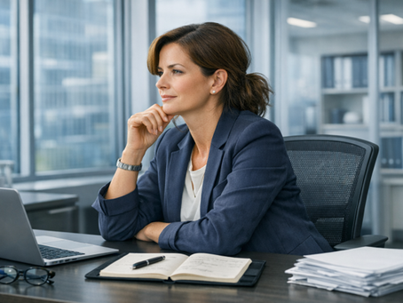 A business woman taking a moment to think