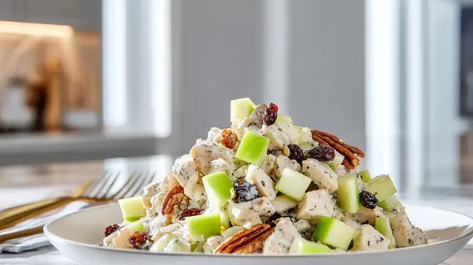Healthy chicken salad meal with fresh vegetables styled for meal planning, healthy eating, and EasyChef Pro recipe inspiration