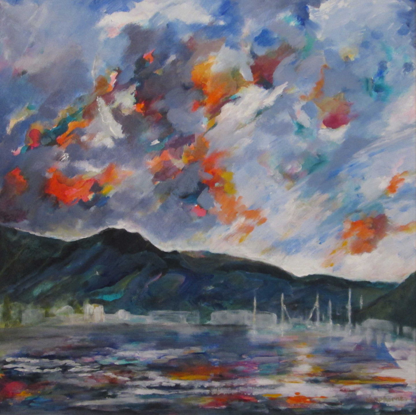 Evening clouds, dusk settling over the Marina
