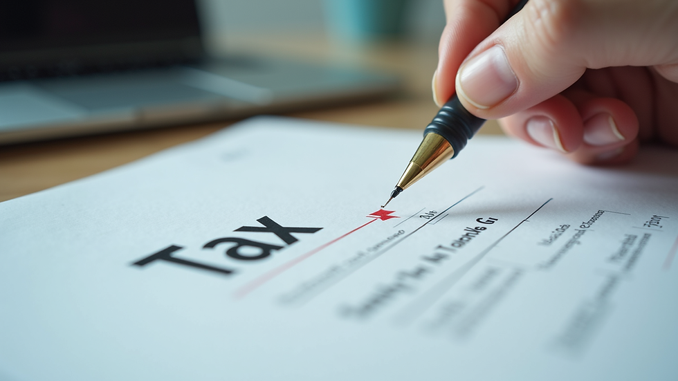 Close-up view of a tax form with a pen