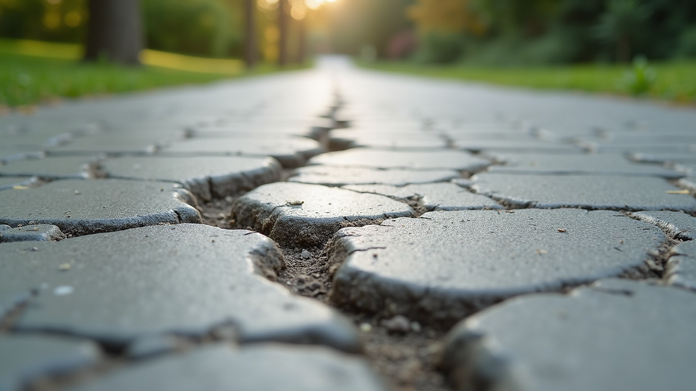 Close-up view of cracked concrete driveway being repaired