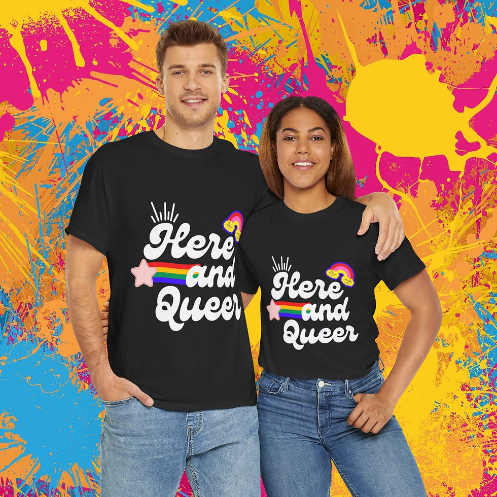 Thumbnail: Here and Queer Unisex Heavy Cotton Tee