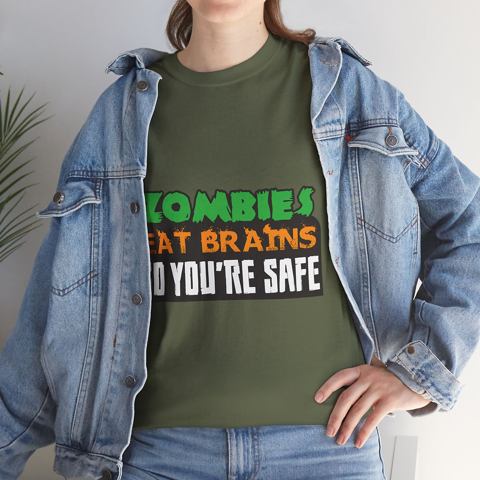 Thumbnail: Zombies eat brains so you're safe Unisex Heavy Cotton Tee