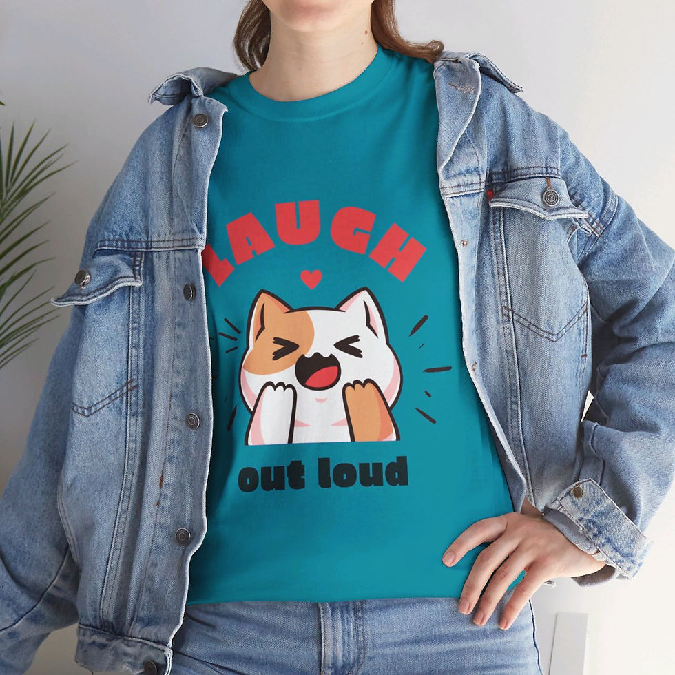 Laugh Unisex Heavy Cotton Tee with Laughing Cat.