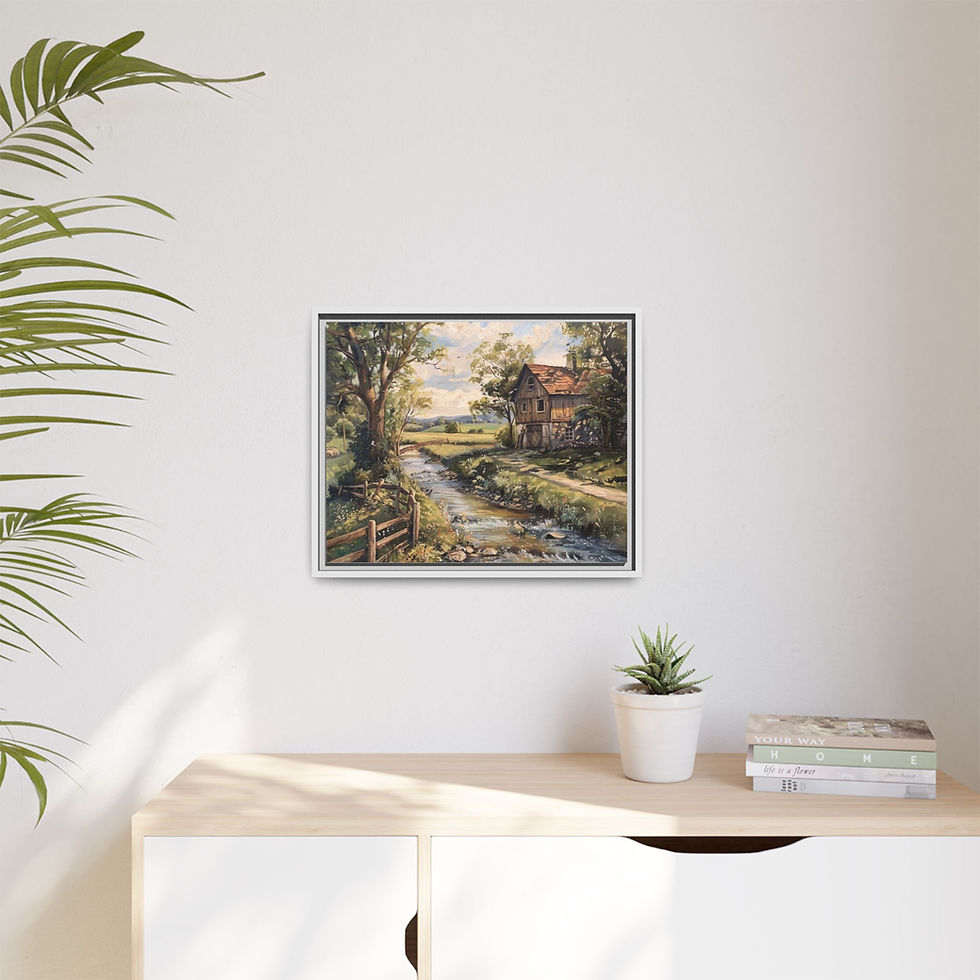 Thumbnail: Country Cottage Stream Matte Canvas Framed Wall Art