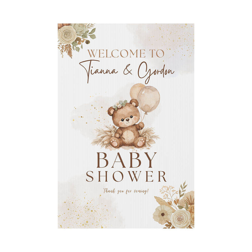 Thumbnail: Boho Bear Baby Shower Sign — Welcome | Neutral Teddy Welcome Sign