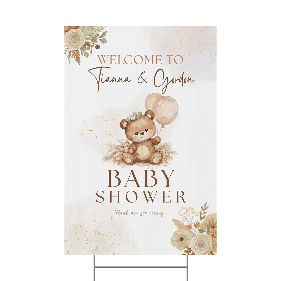 Thumbnail: Boho Bear Baby Shower Sign — Welcome | Neutral Teddy Welcome Sign