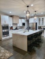 Quartz Countertops Waterfall Full Backsplash Modern Aesthetic Kitchen