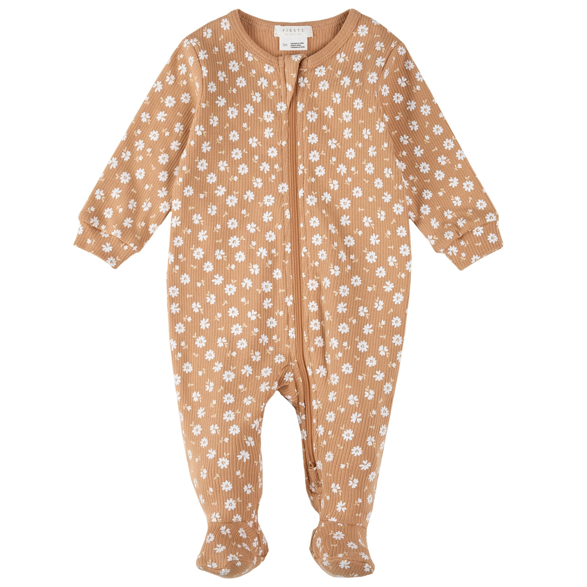 Floral Print on Rosy Mango Ribbed Sleeper