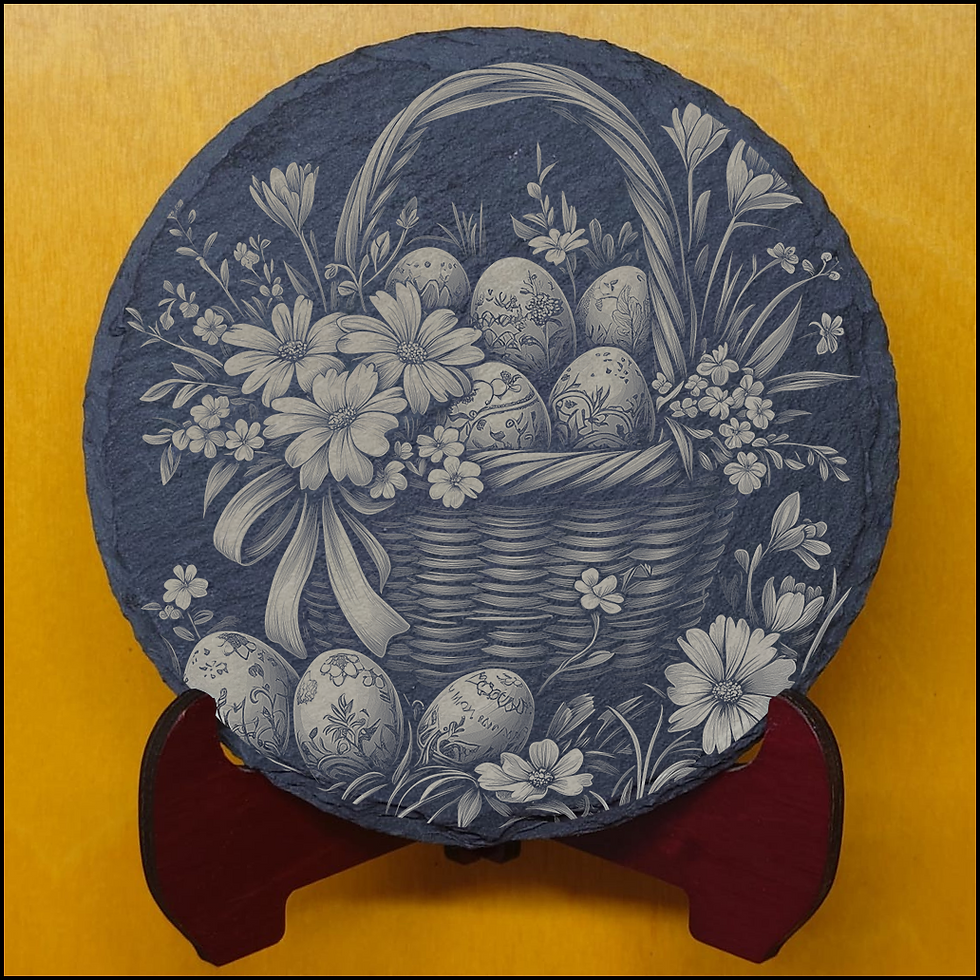 Miniaturbild: Schieferuntersetzer, Korb mit Ostereier und Blumen Motiv