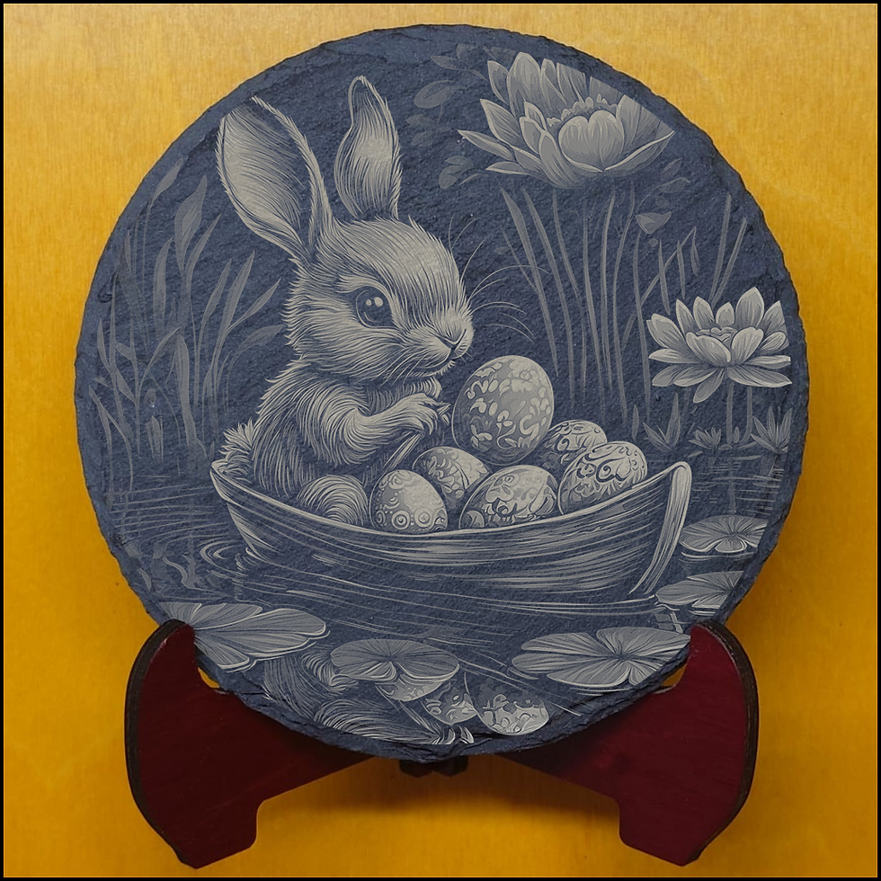 Miniaturbild: Schieferuntersetzer, Osterhase im Boot Motiv