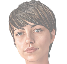 Female protagonist Nat-5 of Building 8 is shown in black and white. Nat, with short brown hair and a steady gaze lives in Olaiya, a futuristic socitey in Los Angeles.