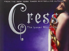 The cover of "Cress" by Marissa Meyer depicting the back of a woman with long, braided hair twisting down her arm towards the floor.