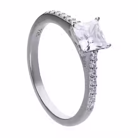 Princess Cut Zirconia Ring with Pave Set Shoulders