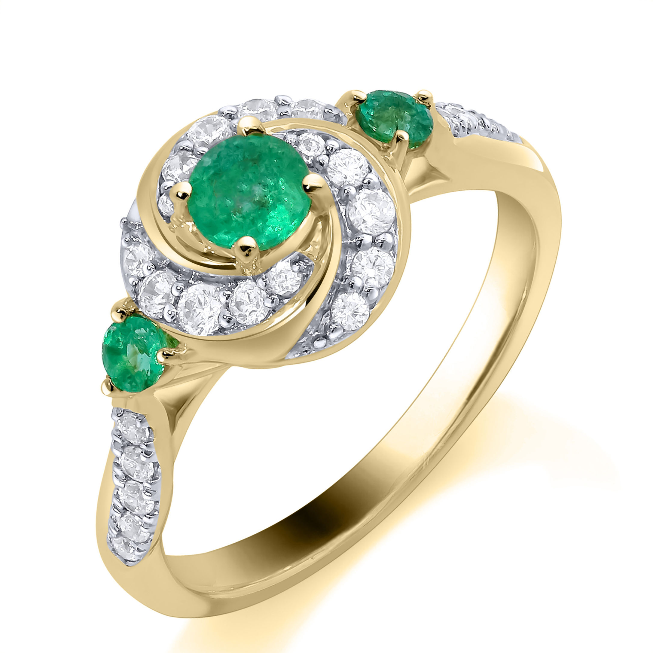 9ct Yellow Gold Diamond and Emerald Ring