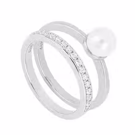 Shell Pearl and Diamonfire Zirconia Eternity Stacking Ring
