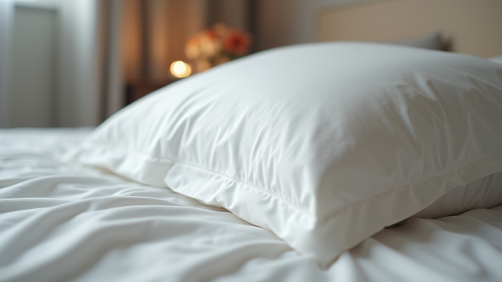 Eye-level view of silk pillowcase on a bed