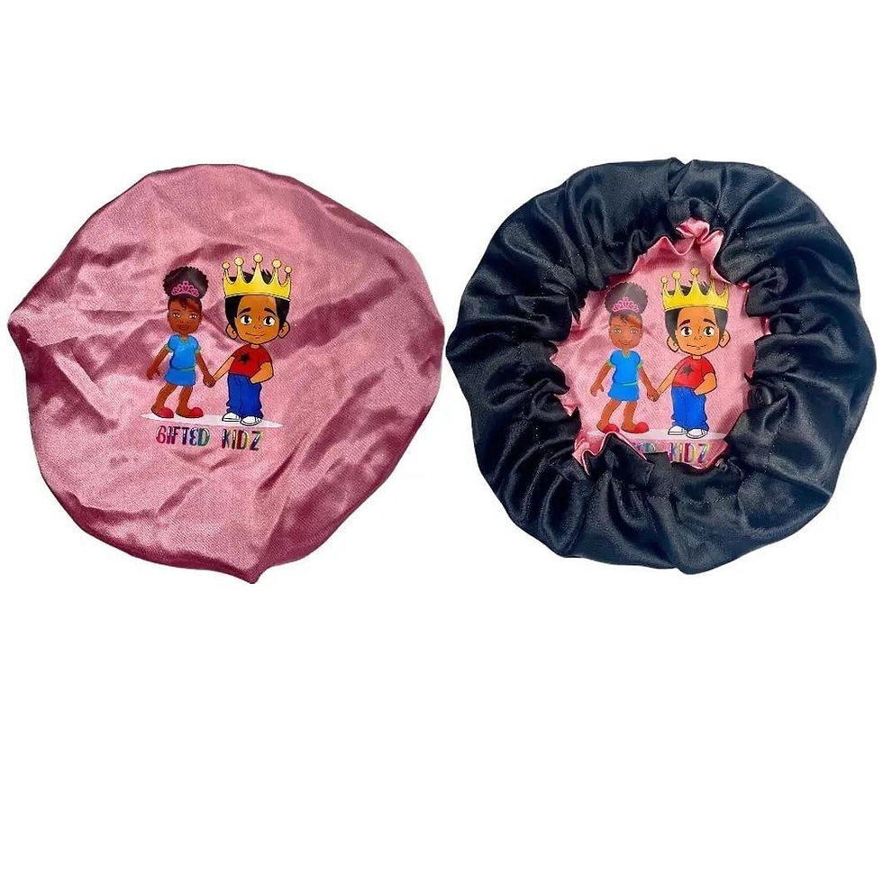 Miniature : GIFTED KIDZ SOFT SILK 2-TONE REVERSIBLE BONNET WITH ADJUSTABLE STRING