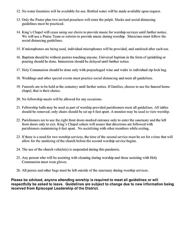 King's Chapel AME Church Re-entry guidel