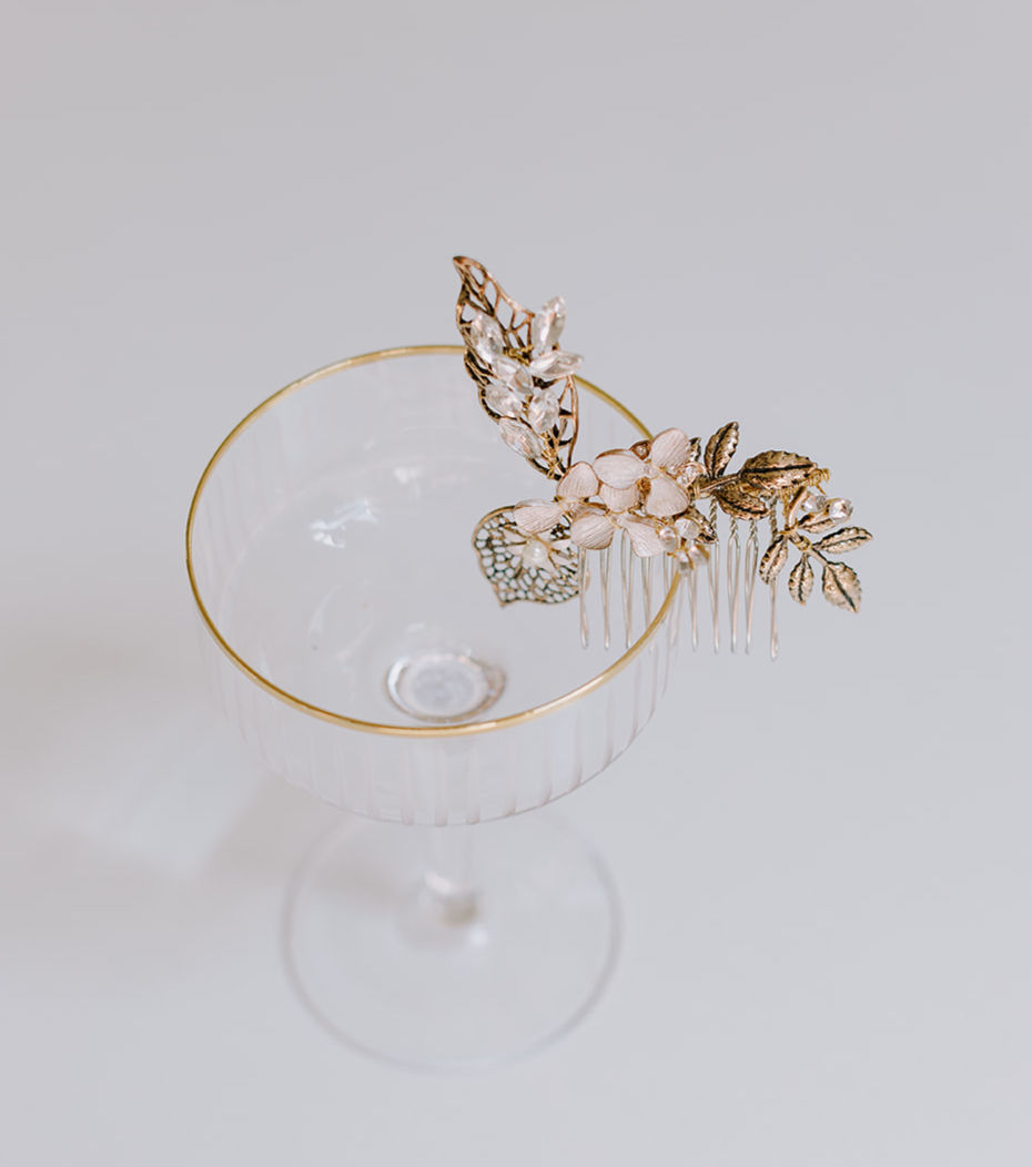 Rustic Leaves and Flowers Hair Comb