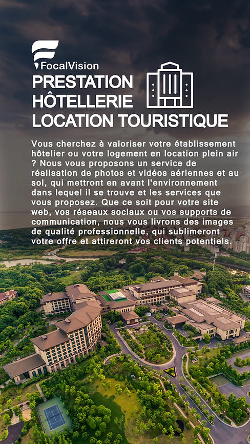 Vous cherchez à valoriser votre établissement hôtelier ou votre logement en location plein air ? Nous vous proposons un service de réalisation de photos et vidéos aériennes et au sol, qui mettront en avant l'environnement dans lequel il se trouve et les services que vous proposez. Que ce soit pour votre site web, vos réseaux sociaux ou vos supports de communication, nous vous livrons des images de qualité professionnelle, qui sublimeront votre offre et attireront vos clients potentiels.