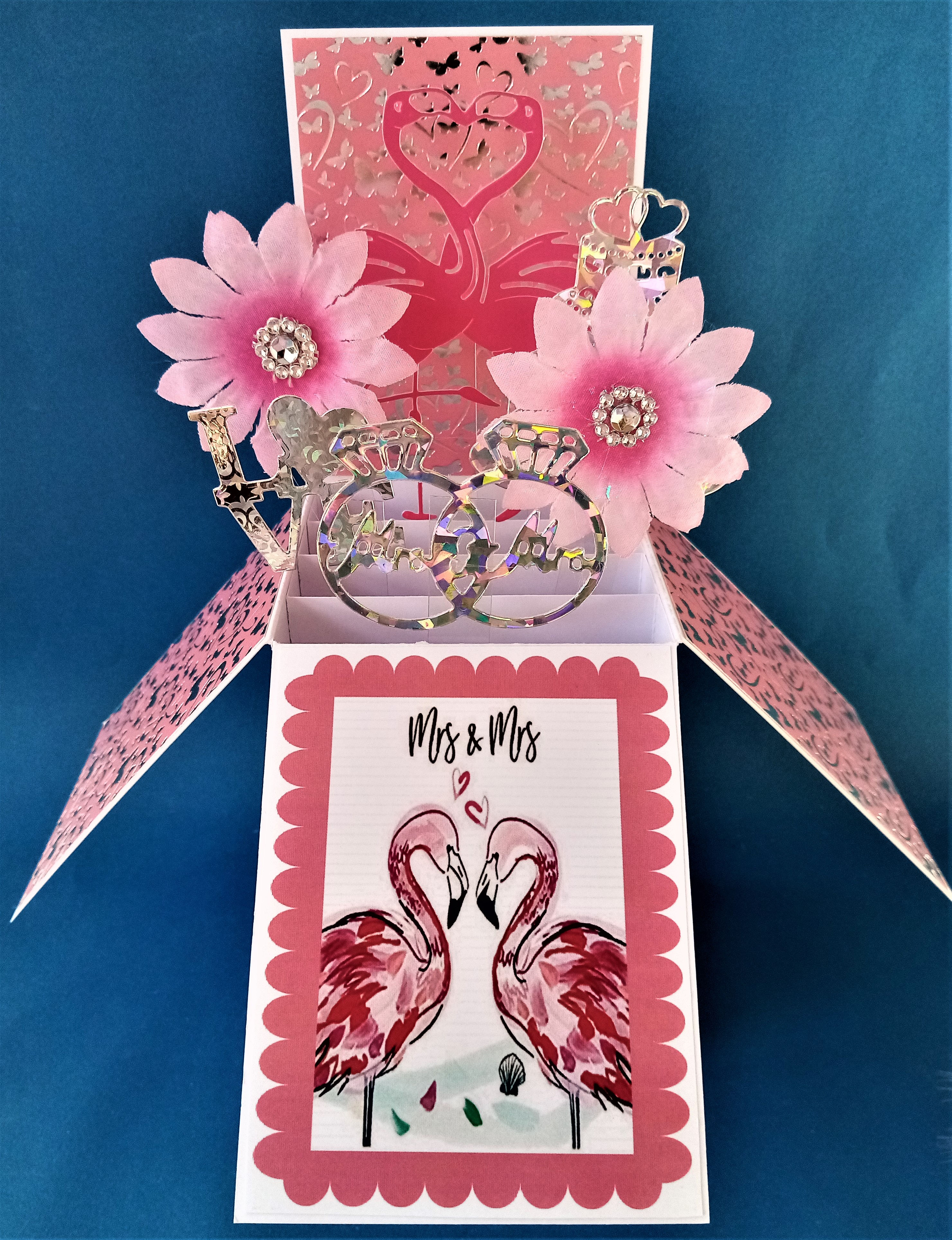 Mrs and Mrs Wedding Card with Flamingos
