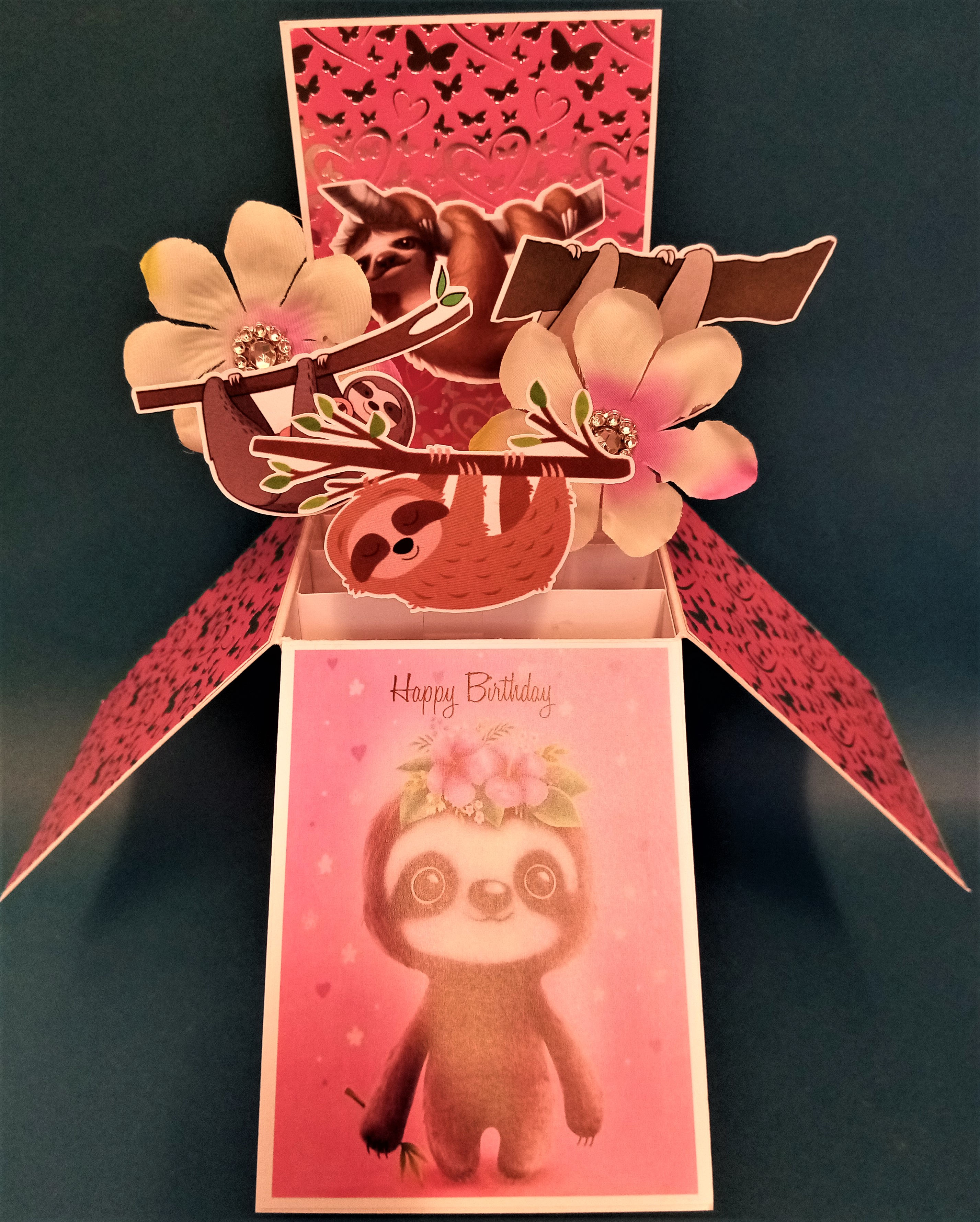 girls birthday card with sloths